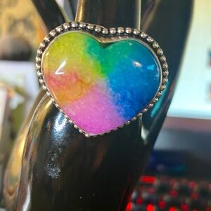NWOT Sterling Silver Heart-shaped Solar Quartz Ring Size 9 ❤️ 🌈